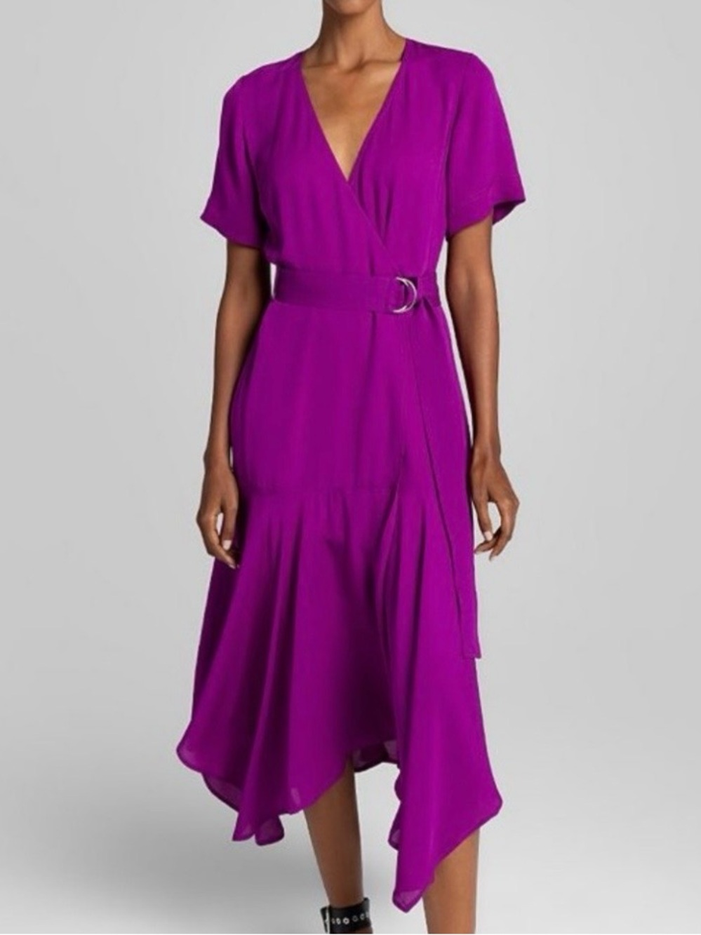 A.L.C. Magenta Wrap Midi Dress with Belt